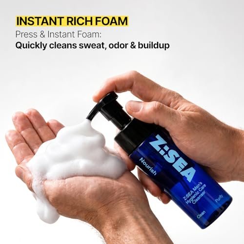 Z:SEA Men's Foaming Intimate Wash - pH Balanced Cleanser with Cooling Menthol & Amino Acids, Controls Odor, Soothes Itching & Irritation, Gentle Daily Hygiene for Groin Area, 5.29 Fl Oz Avelisse