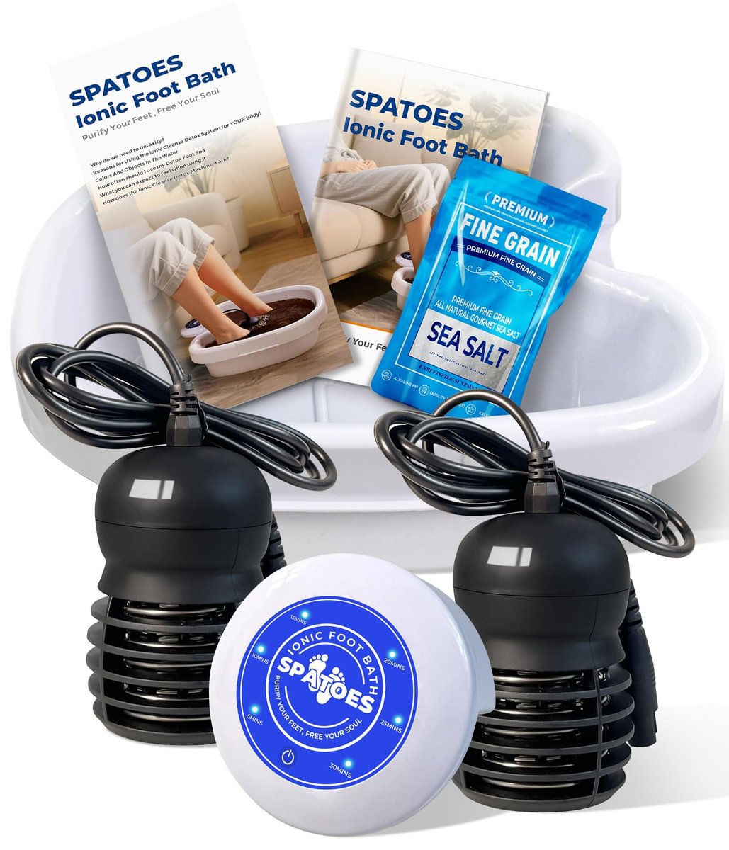 SPATOES Ionic Foot Detox Machine 3.0 - Home Foot Spa with Ion Detox Cleanse, 2 Arrays, 15 Liners, Sea Salt & Upgraded Durable Basin (Off White) Avelisse