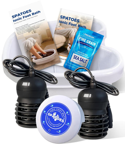 SPATOES Ionic Foot Detox Machine 3.0 - Home Foot Spa with Ion Detox Cleanse, 2 Arrays, 15 Liners, Sea Salt & Upgraded Durable Basin (Off White) Avelisse
