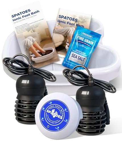 SPATOES Ionic Foot Detox Machine 3.0 - Home Foot Spa with Ion Detox Cleanse, 2 Arrays, 15 Liners, Sea Salt & Upgraded Durable Basin (Off White) Avelisse