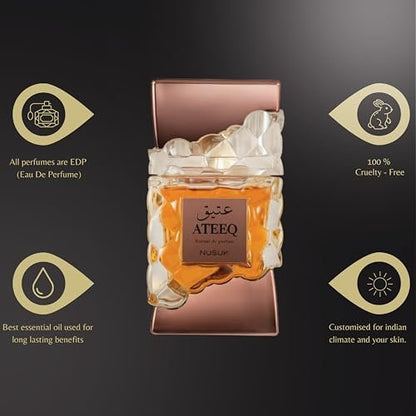 Nusuk Ateeq Perfume for Men – Long Lasting Extrait De Parfum with Citrus, Spice & Woody Notes – Bold Masculine Luxury Fragrance 100ml Avelisse