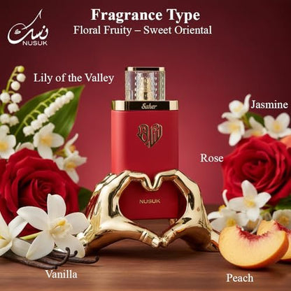 Nusuk Saher Extrait de Parfum for Women – Long-Lasting Luxury Perfume with Apple, Jasmine, Rose & Vanilla Notes, 100ml Avelisse
