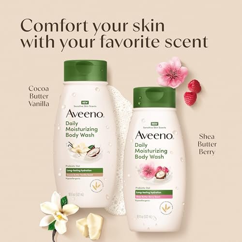 Aveeno Daily Moisturizing Body Wash with Shea Butter Berry Scent & Soothing Prebiotic Oat, Hypoallergenic & Paraben-Free, 18 fl. oz - görsel 12