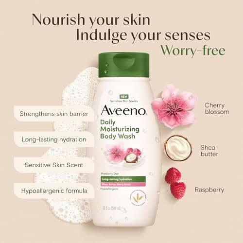 Aveeno Daily Moisturizing Body Wash with Shea Butter Berry Scent & Soothing Prebiotic Oat, Hypoallergenic & Paraben-Free, 18 fl. oz - görsel 6