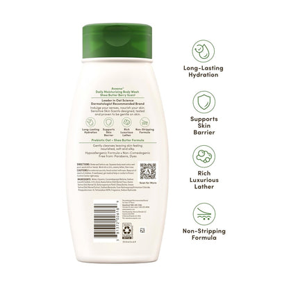 Aveeno Daily Moisturizing Body Wash with Shea Butter Berry Scent & Soothing Prebiotic Oat, Hypoallergenic & Paraben-Free, 18 fl. oz