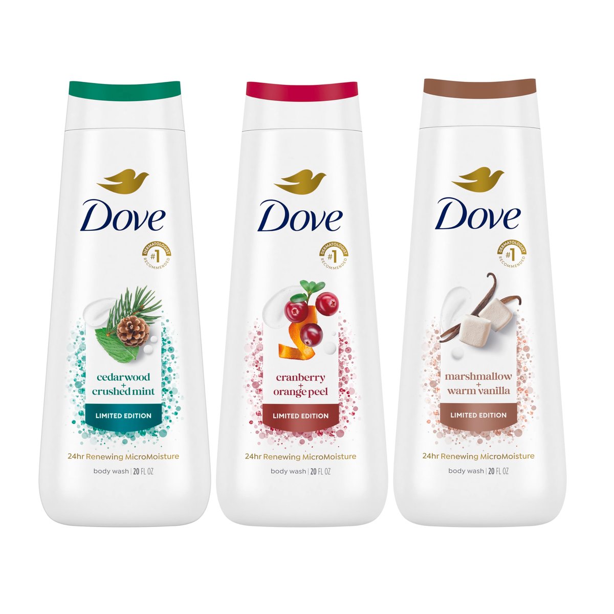 Dove Body Wash 3 Count Mixed Pack for Renewed, Healthy-Looking Skin, Gentle Skin Cleanser with 24hr Renewing MicroMoisture, 20 Fl Oz Each Avelisse