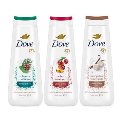 Dove Body Wash 3 Count Mixed Pack for Renewed, Healthy-Looking Skin, Gentle Skin Cleanser with 24hr Renewing MicroMoisture, 20 Fl Oz Each Avelisse