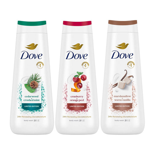 Dove Body Wash 3 Count Mixed Pack for Renewed, Healthy-Looking Skin, Gentle Skin Cleanser with 24hr Renewing MicroMoisture, 20 Fl Oz Each Avelisse