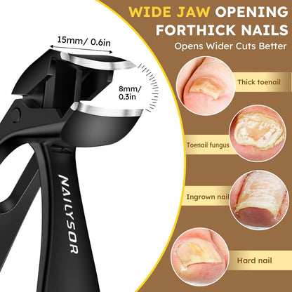 Upgrade Extended Toenail Clippers for Thick Toenails – Long Handled Nail Clippers for Seniors, Large Fingernail Clipper Angled Head with Catcher, Ergonomic Wide Opening Heavy Duty Cutter for Men Women Avelisse
