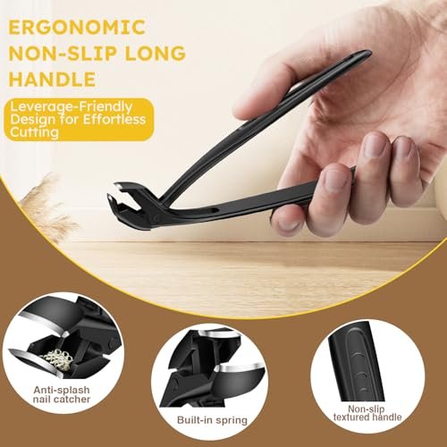 Upgrade Extended Toenail Clippers for Thick Toenails – Long Handled Nail Clippers for Seniors, Large Fingernail Clipper Angled Head with Catcher, Ergonomic Wide Opening Heavy Duty Cutter for Men Women Avelisse
