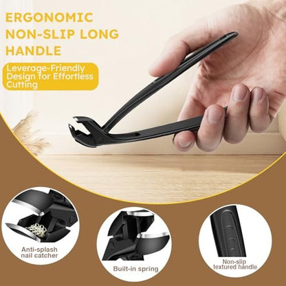 Upgrade Extended Toenail Clippers for Thick Toenails – Long Handled Nail Clippers for Seniors, Large Fingernail Clipper Angled Head with Catcher, Ergonomic Wide Opening Heavy Duty Cutter for Men Women Avelisse