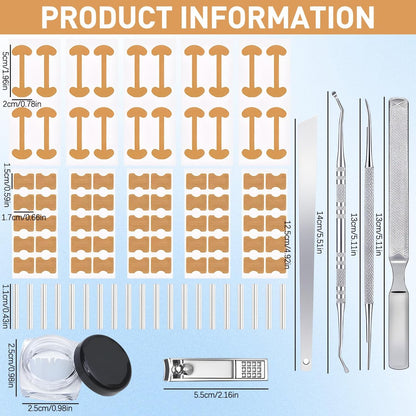 Ingrown Toenail Corrector Set with Correction Strips - Professional Pedicure Tool for Men and Women