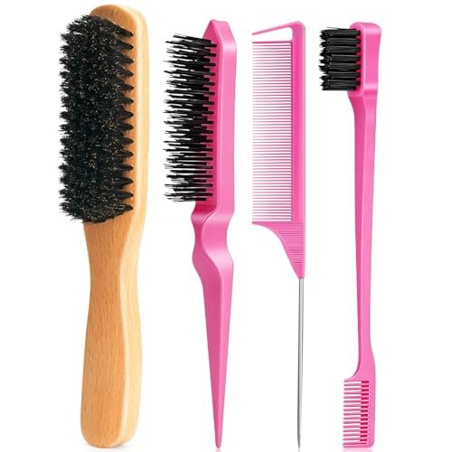 Goiple Boar Bristle Slick Back Hair Brush – Smooth Flyaways, Frizz Control, Sleek Ponytails & Buns – Wooden Edge Brush for Women, Men & Kids (Pink) - görsel 2