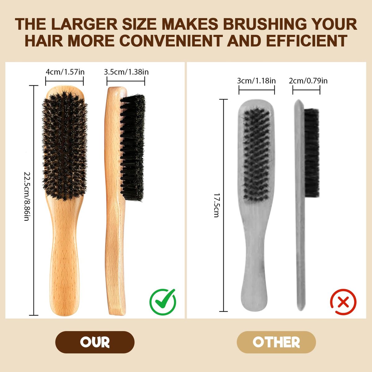 Goiple Boar Bristle Slick Back Hair Brush – Smooth Flyaways, Frizz Control, Sleek Ponytails & Buns – Wooden Edge Brush for Women, Men & Kids (Pink) - görsel 9