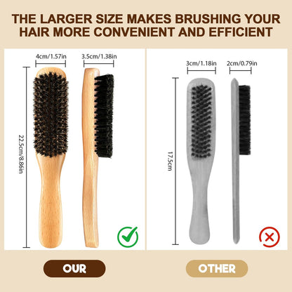 Goiple Boar Bristle Slick Back Hair Brush – Smooth Flyaways, Frizz Control, Sleek Ponytails & Buns – Wooden Edge Brush for Women, Men & Kids (Pink)