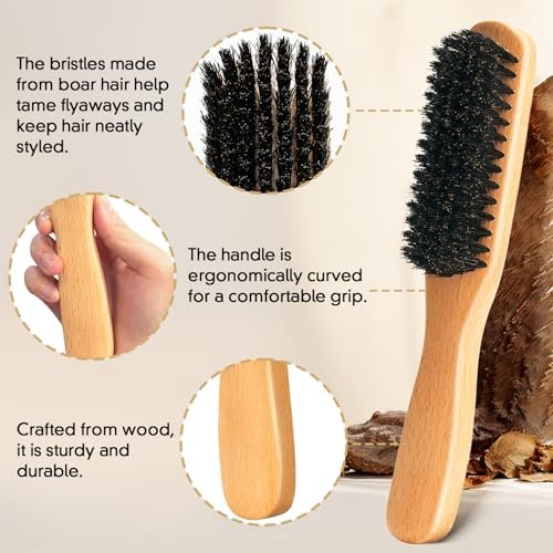 Goiple Boar Bristle Slick Back Hair Brush – Smooth Flyaways, Frizz Control, Sleek Ponytails & Buns – Wooden Edge Brush for Women, Men & Kids (Pink) - görsel 4
