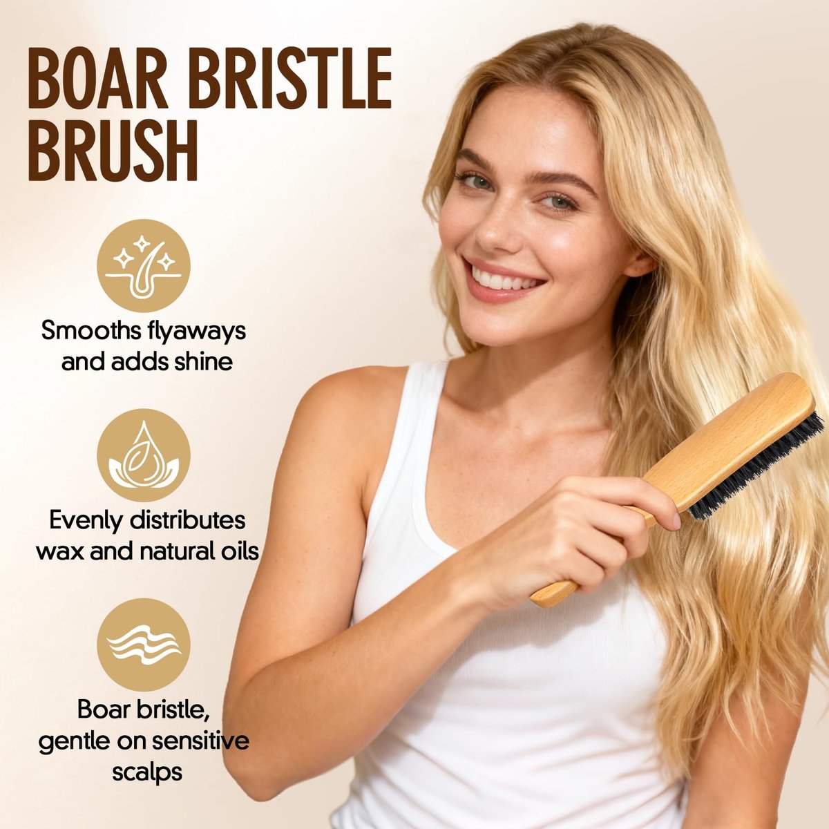 Goiple Boar Bristle Slick Back Hair Brush – Smooth Flyaways, Frizz Control, Sleek Ponytails & Buns – Wooden Edge Brush for Women, Men & Kids (Pink) - görsel 5