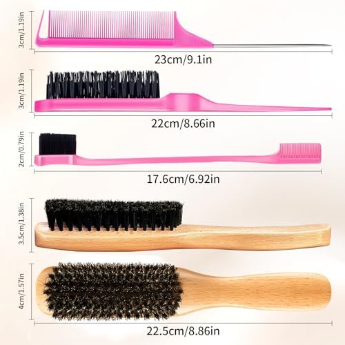 Goiple Boar Bristle Slick Back Hair Brush – Smooth Flyaways, Frizz Control, Sleek Ponytails & Buns – Wooden Edge Brush for Women, Men & Kids (Pink) - görsel 16