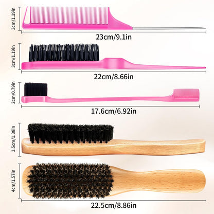 Goiple Boar Bristle Slick Back Hair Brush – Smooth Flyaways, Frizz Control, Sleek Ponytails & Buns – Wooden Edge Brush for Women, Men & Kids (Pink)