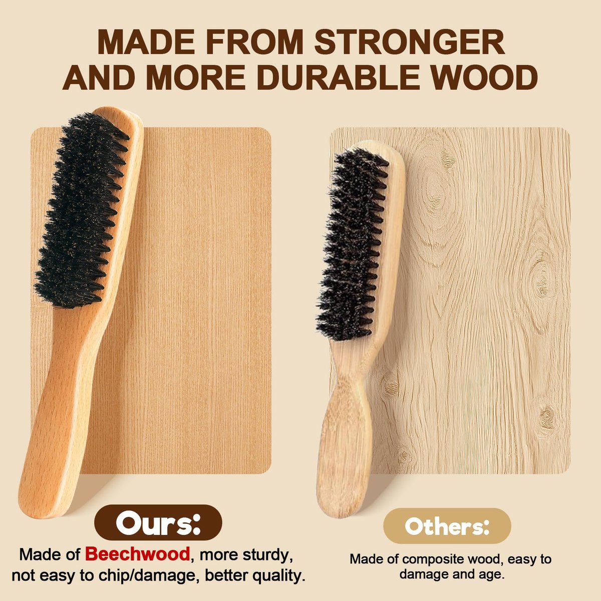 Goiple Boar Bristle Slick Back Hair Brush – Smooth Flyaways, Frizz Control, Sleek Ponytails & Buns – Wooden Edge Brush for Women, Men & Kids (Pink) - görsel 11