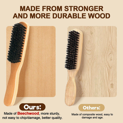Goiple Boar Bristle Slick Back Hair Brush – Smooth Flyaways, Frizz Control, Sleek Ponytails & Buns – Wooden Edge Brush for Women, Men & Kids (Pink)