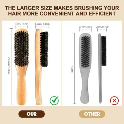 Goiple Boar Bristle Slick Back Hair Brush – Smooth Flyaways, Frizz Control, Sleek Ponytails & Buns – Wooden Edge Brush for Women, Men & Kids (Pink)