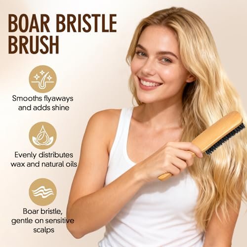 Goiple Boar Bristle Slick Back Hair Brush – Smooth Flyaways, Frizz Control, Sleek Ponytails & Buns – Wooden Edge Brush for Women, Men & Kids (Pink) - görsel 6