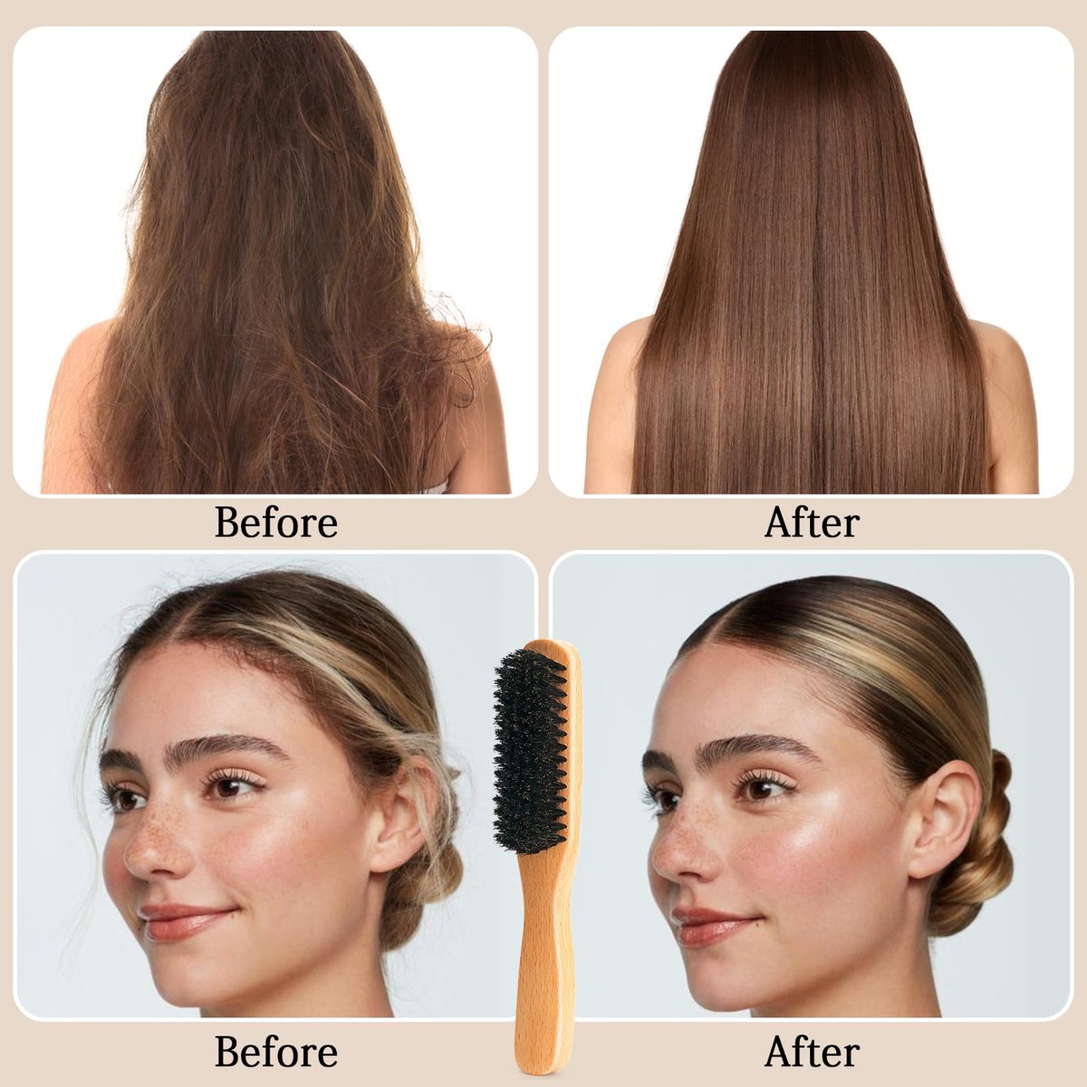 Goiple Boar Bristle Slick Back Hair Brush – Smooth Flyaways, Frizz Control, Sleek Ponytails & Buns – Wooden Edge Brush for Women, Men & Kids (Pink) - görsel 7