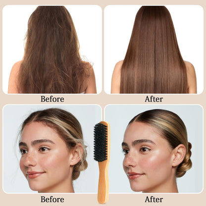 Goiple Boar Bristle Slick Back Hair Brush – Smooth Flyaways, Frizz Control, Sleek Ponytails & Buns – Wooden Edge Brush for Women, Men & Kids (Pink)