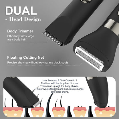 Hatteker 4 in 1 Multifunctional Dual-Head Body Hair Trimmer for Men - IPX7 Waterproof Groin & Body Groomer, Rechargeable Electric Shaver Razor (Black) Avelisse