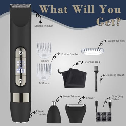 Hatteker 4 in 1 Multifunctional Dual-Head Body Hair Trimmer for Men - IPX7 Waterproof Groin & Body Groomer, Rechargeable Electric Shaver Razor (Black) Avelisse