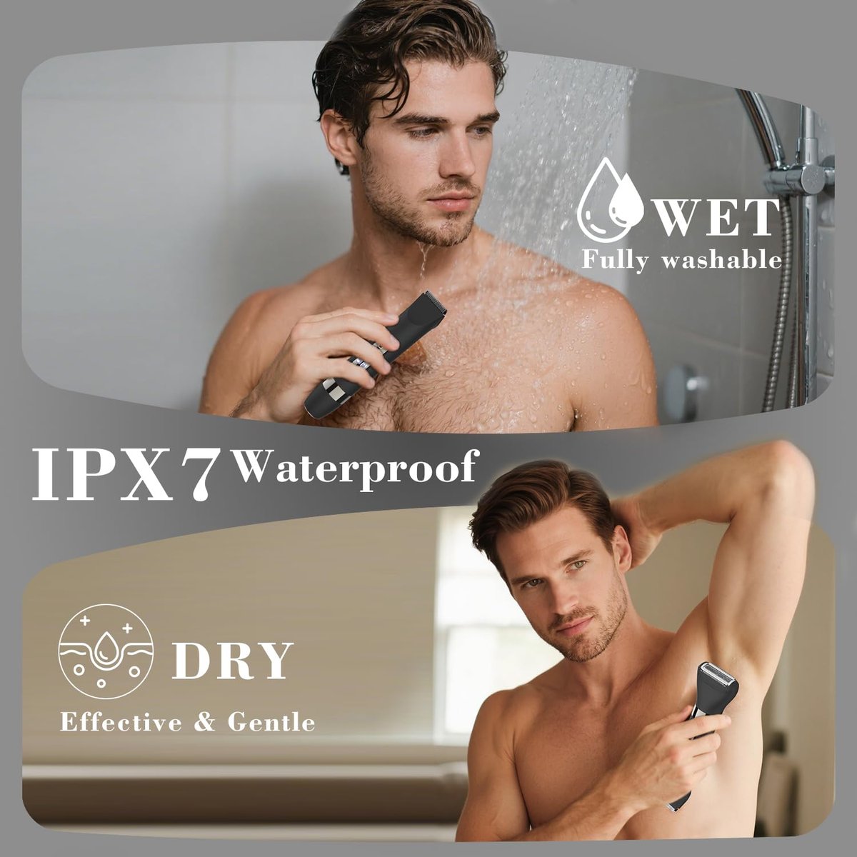 Hatteker 4 in 1 Multifunctional Dual-Head Body Hair Trimmer for Men - IPX7 Waterproof Groin & Body Groomer, Rechargeable Electric Shaver Razor (Black) Avelisse