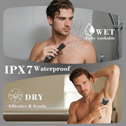 Hatteker 4 in 1 Multifunctional Dual-Head Body Hair Trimmer for Men - IPX7 Waterproof Groin & Body Groomer, Rechargeable Electric Shaver Razor (Black) Avelisse