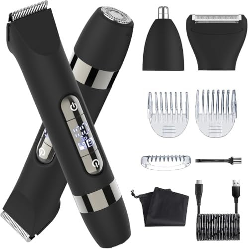 Hatteker 4 in 1 Multifunctional Dual-Head Body Hair Trimmer for Men - IPX7 Waterproof Groin & Body Groomer, Rechargeable Electric Shaver Razor (Black) Avelisse