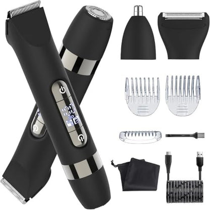 Hatteker 4 in 1 Multifunctional Dual-Head Body Hair Trimmer for Men - IPX7 Waterproof Groin & Body Groomer, Rechargeable Electric Shaver Razor (Black) Avelisse