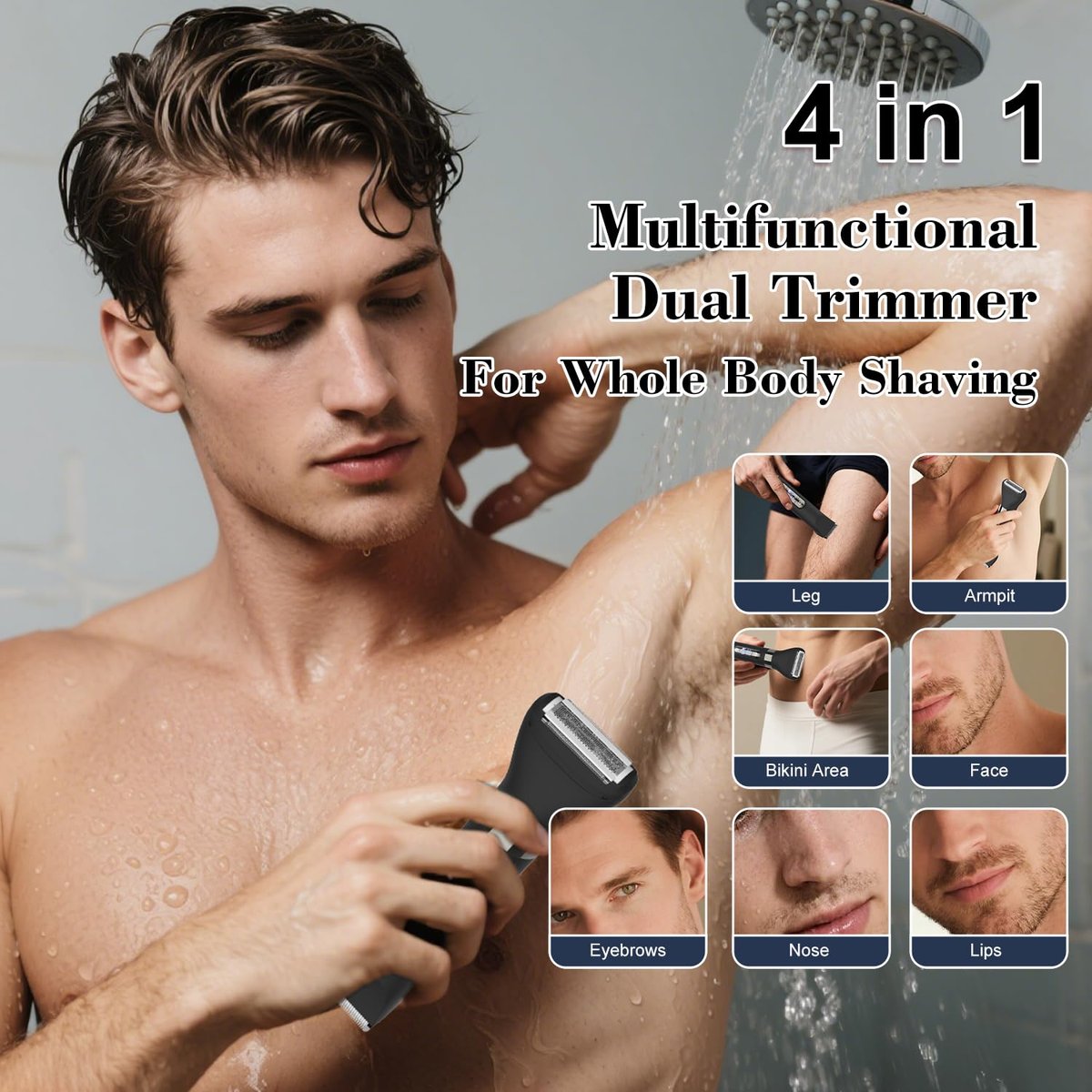 Hatteker 4 in 1 Multifunctional Dual-Head Body Hair Trimmer for Men - IPX7 Waterproof Groin & Body Groomer, Rechargeable Electric Shaver Razor (Black) Avelisse