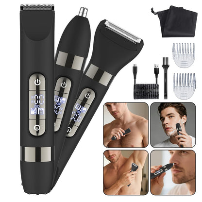 Hatteker 4 in 1 Multifunctional Dual-Head Body Hair Trimmer for Men - IPX7 Waterproof Groin & Body Groomer, Rechargeable Electric Shaver Razor (Black) Avelisse