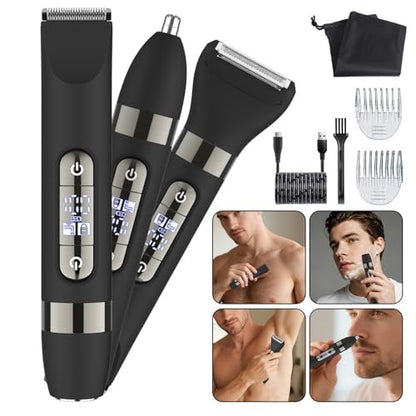 Hatteker 4 in 1 Multifunctional Dual-Head Body Hair Trimmer for Men - IPX7 Waterproof Groin & Body Groomer, Rechargeable Electric Shaver Razor (Black) Avelisse