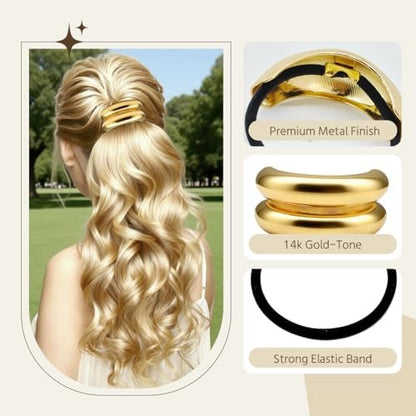 6 Pcs Gold Hair Ties – Elegant Metal Hair Cuffs for Women & Girls, Non-Damage Ponytail Holders for Thick Hair (3 Styles)