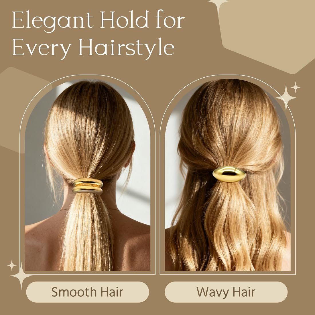 6 Pcs Gold Hair Ties – Elegant Metal Hair Cuffs for Women & Girls, Non-Damage Ponytail Holders for Thick Hair (3 Styles) - görsel 7