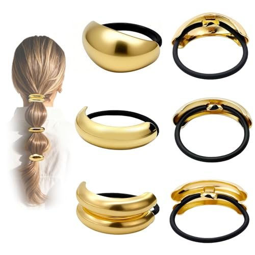 6 Pcs Gold Hair Ties – Elegant Metal Hair Cuffs for Women & Girls, Non-Damage Ponytail Holders for Thick Hair (3 Styles) - görsel 2