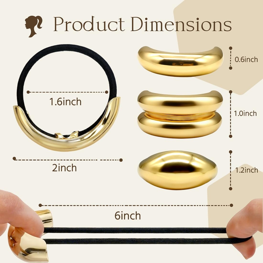 6 Pcs Gold Hair Ties – Elegant Metal Hair Cuffs for Women & Girls, Non-Damage Ponytail Holders for Thick Hair (3 Styles) - görsel 3
