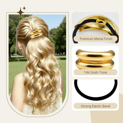 6 Pcs Gold Hair Ties – Elegant Metal Hair Cuffs for Women & Girls, Non-Damage Ponytail Holders for Thick Hair (3 Styles)