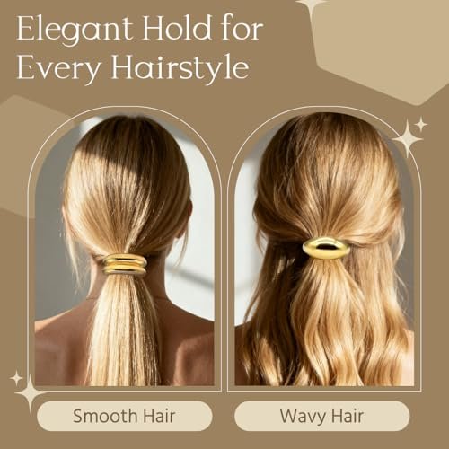 6 Pcs Gold Hair Ties – Elegant Metal Hair Cuffs for Women & Girls, Non-Damage Ponytail Holders for Thick Hair (3 Styles) - görsel 8