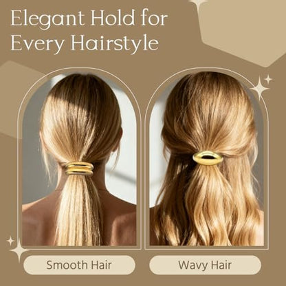 6 Pcs Gold Hair Ties – Elegant Metal Hair Cuffs for Women & Girls, Non-Damage Ponytail Holders for Thick Hair (3 Styles)