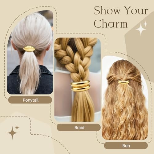 6 Pcs Gold Hair Ties – Elegant Metal Hair Cuffs for Women & Girls, Non-Damage Ponytail Holders for Thick Hair (3 Styles) - görsel 10