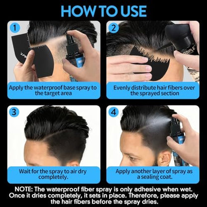 Hair Fiber Water Resistant Spray for Men – Extra Hold, Waterproof Hairline Enhancer & Volumizing Spray for Black Hair & Beard (4 Fl Oz)
