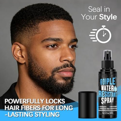 Hair Fiber Water Resistant Spray for Men – Extra Hold, Waterproof Hairline Enhancer & Volumizing Spray for Black Hair & Beard (4 Fl Oz)