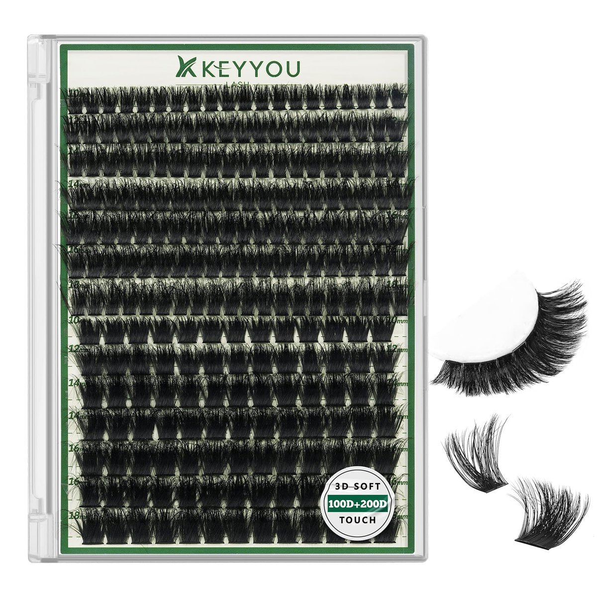 KEYYOU 3D Effect Lash Clusters 231pcs – 100D/200D D Curl Wispy Lashes 10-18mm, Individual Cluster Lashes for Natural Volume DIY - görsel 1
