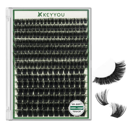 KEYYOU 3D Effect Lash Clusters 231pcs – 100D/200D D Curl Wispy Lashes 10-18mm, Individual Cluster Lashes for Natural Volume DIY